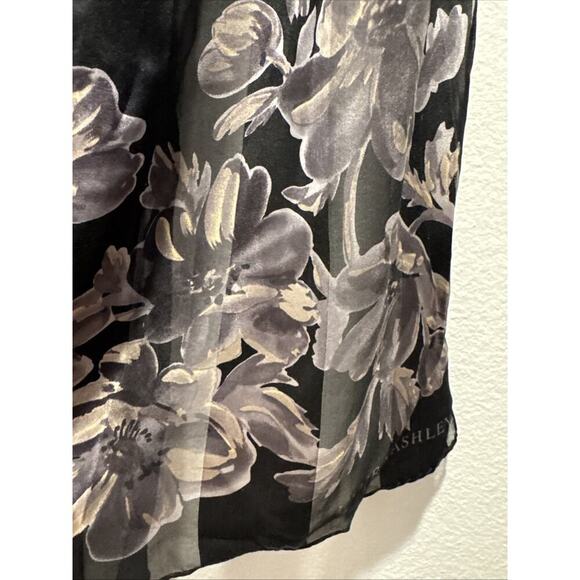 LAURA ASHLEY Rectangle Scarf Black Floral Silk Wide Sheer Stripes READ - Picture 3 of 12